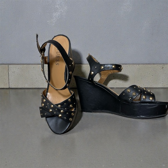 Guess Black Sandals with Gold Accents - Picture 2 of 3